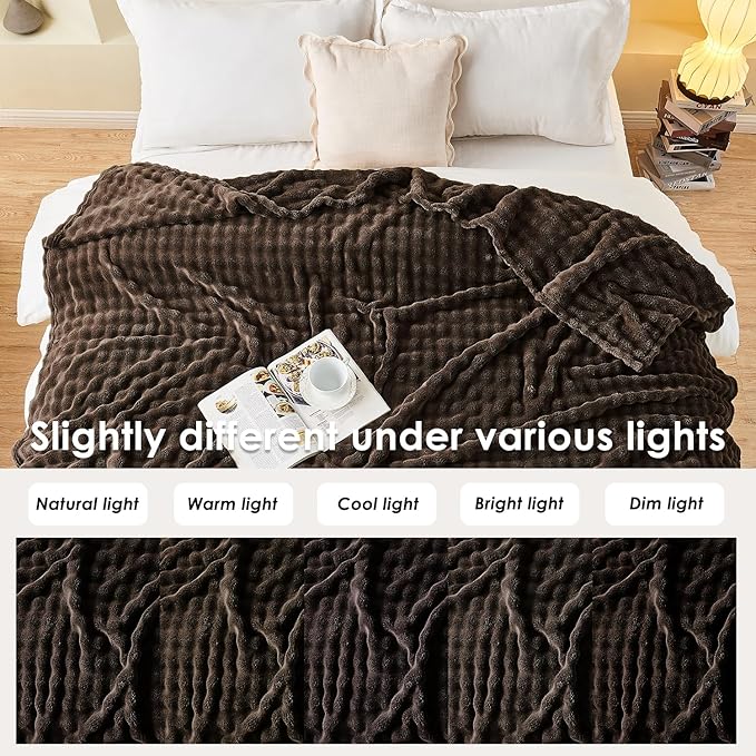 SOCHOW Brown Bubble Fleece Blanket for Couch, Super Soft Cozy Cute Throw Blanket for Women, Decorative Fuzzy Flannel Blanket, 60 x 80 Inches