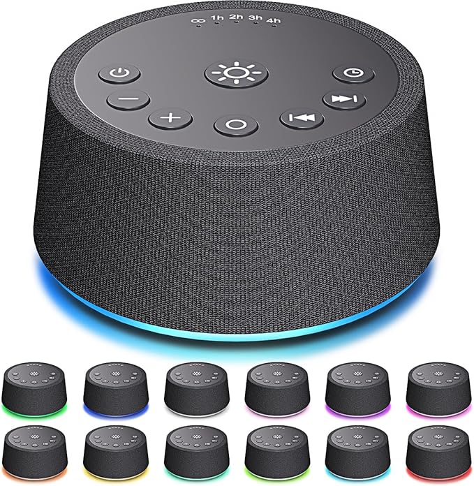 White Noise Sleep Sound Machines 30 Sounds 12 Colors Light 32-Level Volume 5 Timers for Home Travel Gift Adjustable Brightness Memory Function Compact