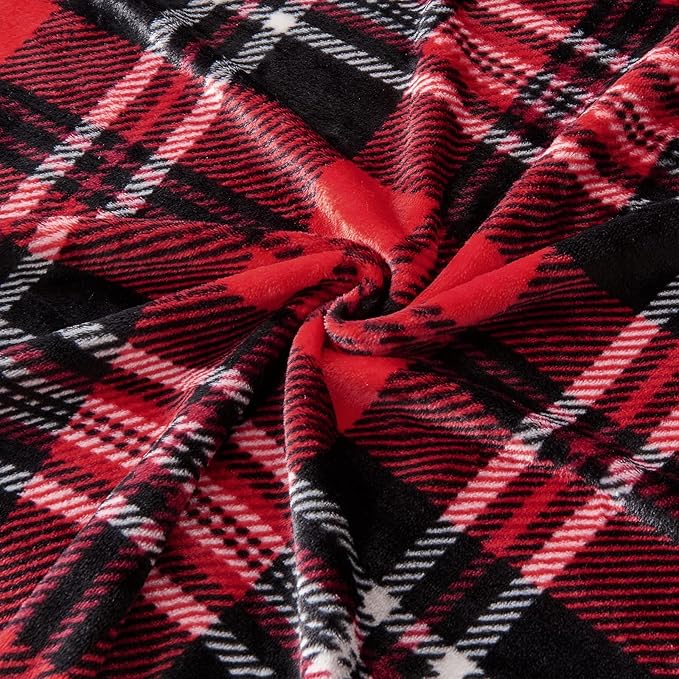 SOCHOW Flannel Fleece Throw Blanket 50 x 60 Inches, All Season Plaid Red/Grey Blanket for Bed, Couch, Car