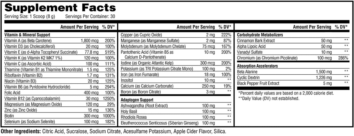 Metabolic Nutrition Vitagen, Vitamin Adaptogen Complex, 240 g, Health & Wellness Solution (Apple Cider)