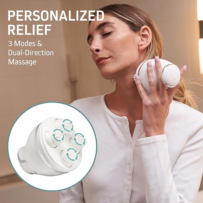 First Health Electric Head, Hair & Scalp Massager | Cordless, Rechargeable Handheld Relief for Aches & Pains | Swiveling Massage Heads | 3 Massage Modes, Dual-Direction Head Scalp Massagers