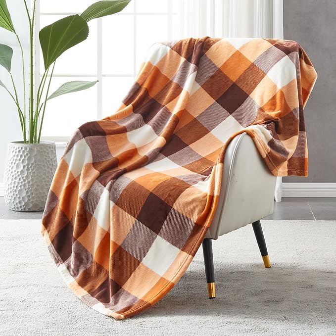SOCHOW Buffalo Plaid Flannel Fleece Throw Blanket 50 x 60 Inches, Soft Lightweight Cozy All Season Orange Checkered Blanket for Bed, Couch, Car