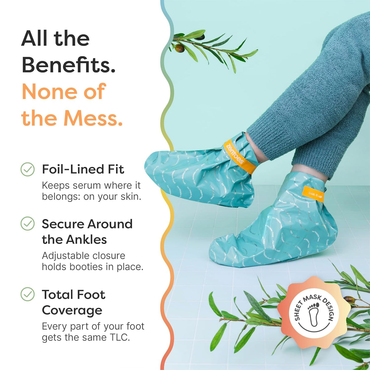 ZenToes Moisturizing Foot Mask for Dry Cracked Feet | Shea Butter, Jojoba Oil & Squalane Infused Hydrating Sheet Masks | Spa Experience At Home | Mess Free Design | Vanilla Citrus Scented, 3 Pairs
