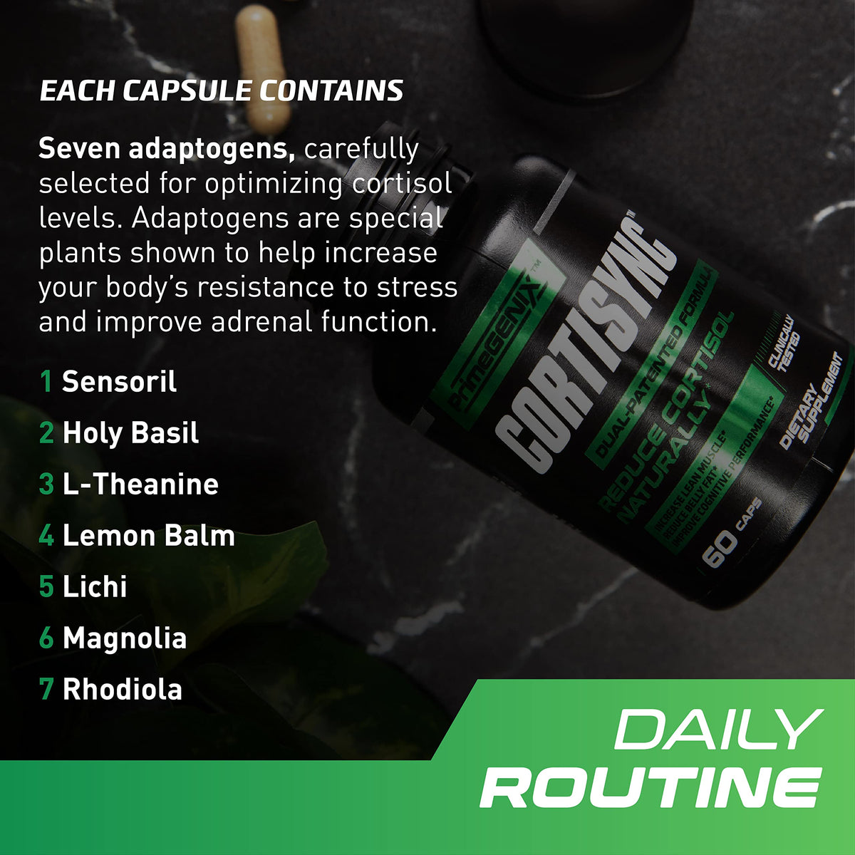 PrimeGENIX CortiSync Reduce Cortisol, Increase Energy, and Improve Focus with Sensoril Ashwagandha - 60 Capsules