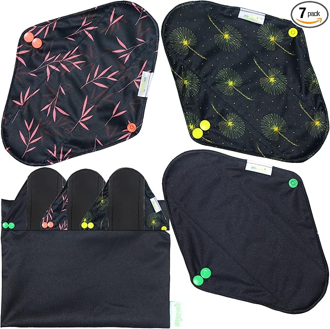 Wegreeco Reusable Menstrual Pads - Sanitary Pads and Panty Liners | Soft Cloth - 6 Pack With 1 Mini Wet Bag (Large, Dandelion)