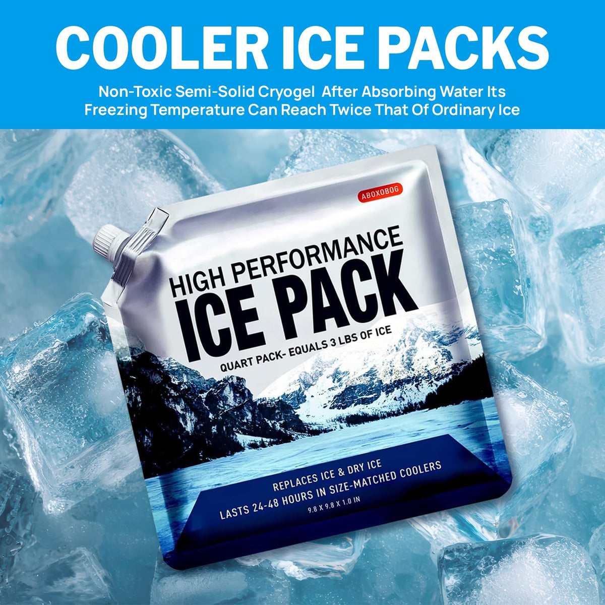 ABOXOBOG Reusable Ice Packs for Coolers Long Lasting Gel Freezer Packs for Lunch Bags Cooler Backpack Lunch Box for Camping & Picnics & Beach & Road Trips (9.8"x9.8"x5P)