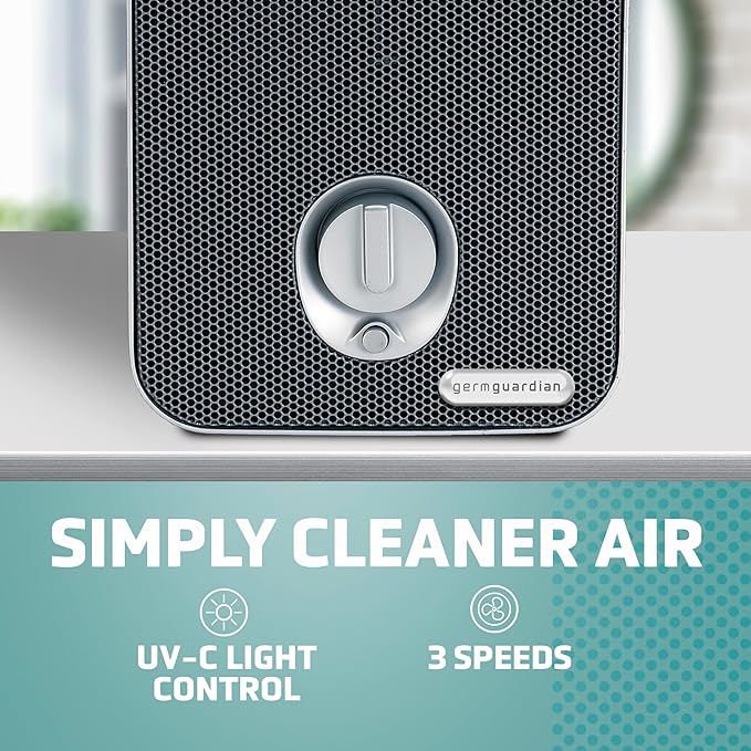 GermGuardian Air Purifier with HEPA Filter, Removes 99.97% of Pollutants, Covers up to 338 Sq. Foot Room in 1 Hr, UV-C Light Helps Reduce Germs, Zero Ozone Verified, 2-Pack, 11", Silver, AC41002PK