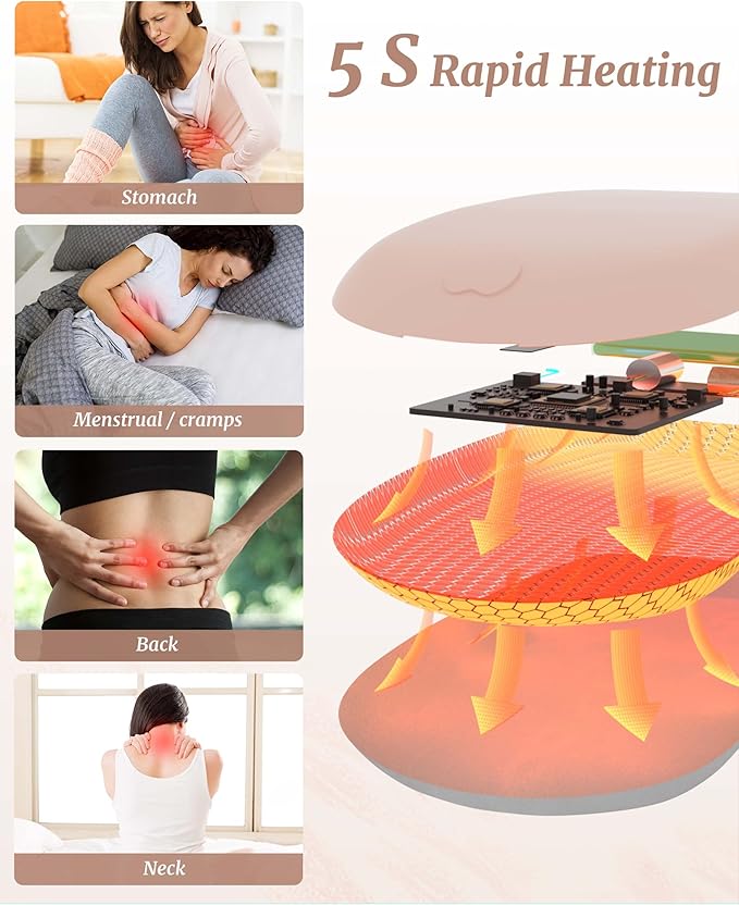 Portable Heating Pad for Cramps, Upgrade Cordless Electric Period Fast Heating Pad for Back Pain Relief Menstrual Belt 6 Heat 6 Massage Modes Gifts for Women Girls Her Girlfriend Champagne