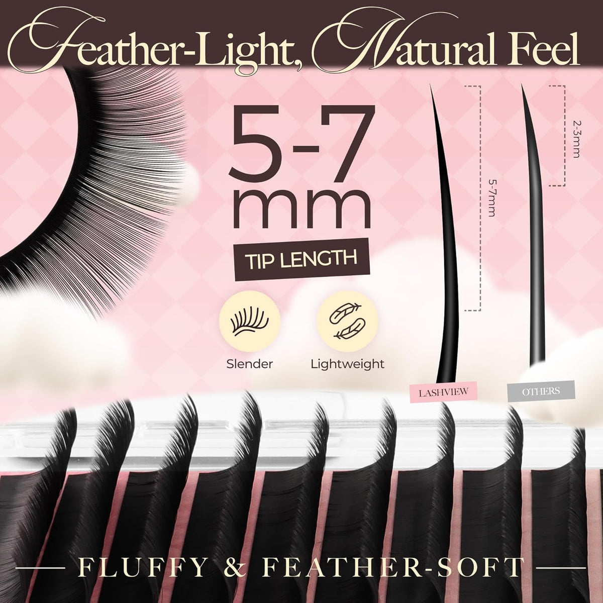 LASHVIEW Classic Lash Extensions 0.03-0.20 J/B/L/C/CC/D Curl 8-16mm Mixed & Single Length Tray, Soft Matte Dark Professional Eyelashes Extension(0.10 D 8-16mm)