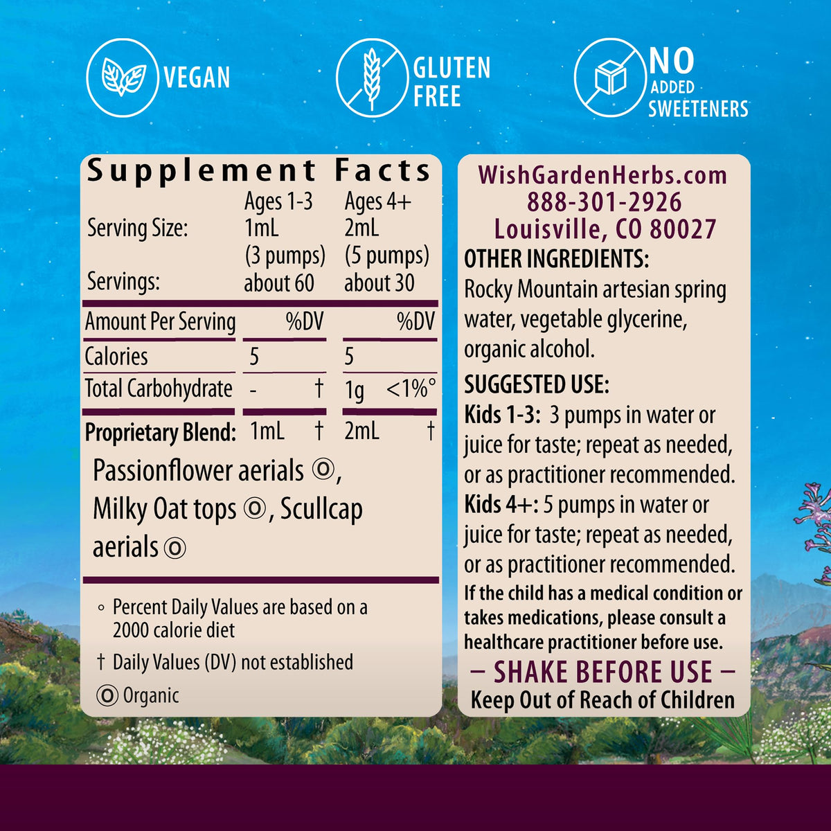 WishGarden Herbs Quiet Time for Kids - Natural Herbal Calming Supplement with Passionflower, Stress Relief for Children Soothes and Calms Over-Stimulated Children, Kids Calming Supplement, 2oz