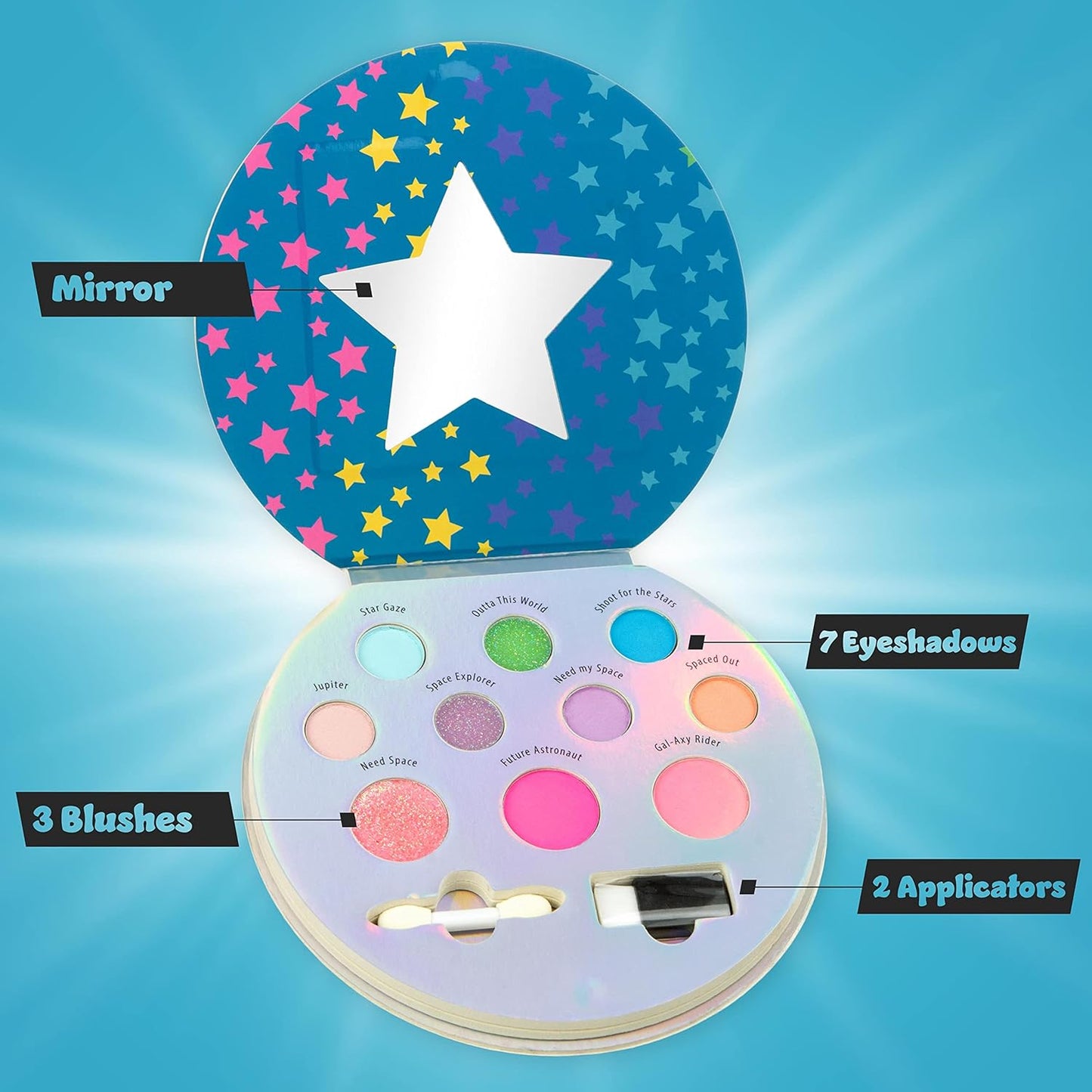 Expressions 10 Color Eyeshadow Palette & Blush Makeup Novelty Beauty Set, Fold Out Compact with Mirror, Washable, Non-Toxic,Galaxy Love Glisten & Glitter Makeup Palette