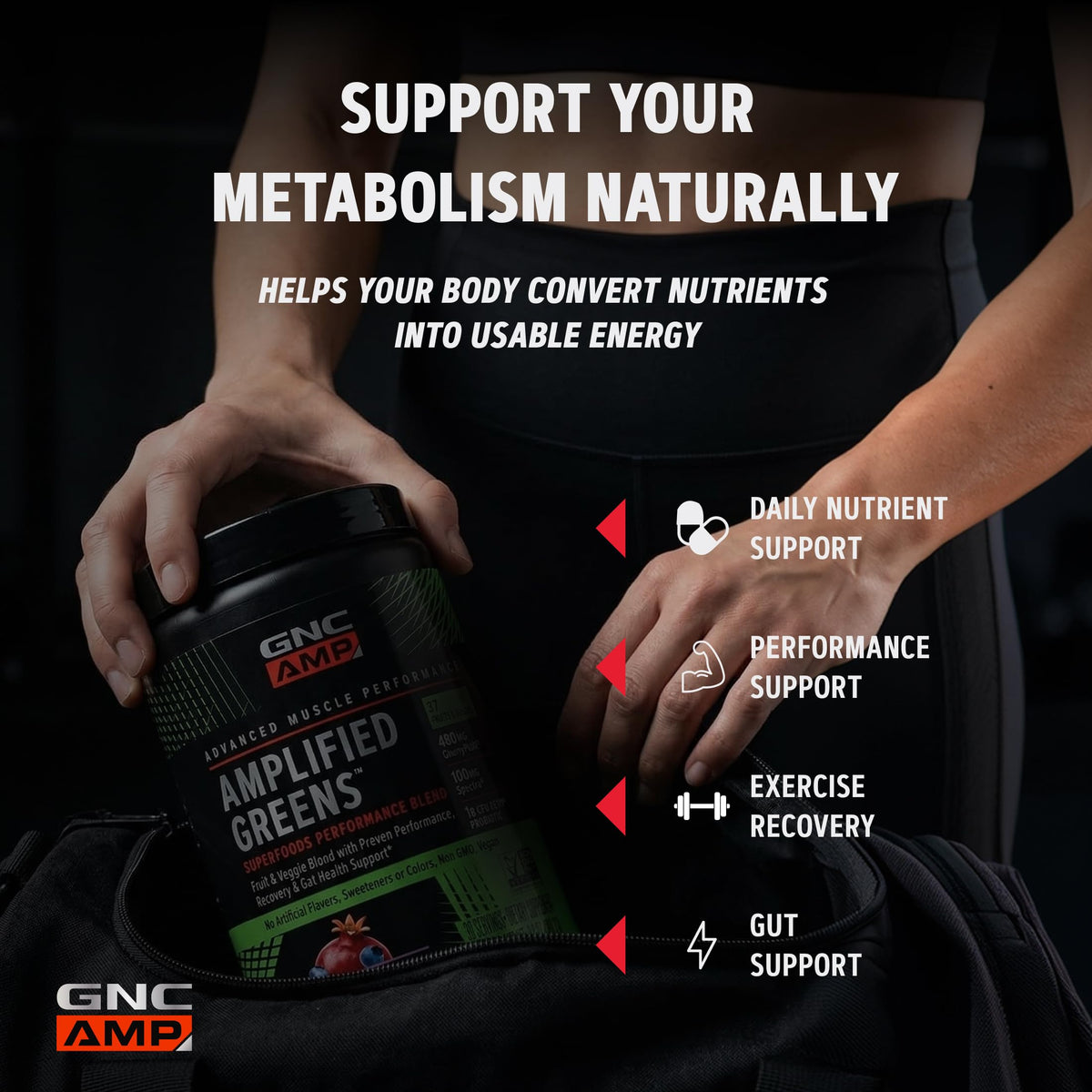 GNC AMP Amplified Greens Superfoods Performance Blend - Vegan Athlete Superfood Drink - Blueberry Pomegranate - 9.9 Oz (30 Servings)