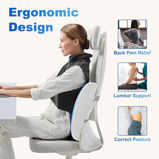 CILI Lumbar Support Pillow for Office Chair, Heated Back Support with Vibration, Back Massager for Chair, Rest Cushion Pillow for Desk Chair Sofa, Gifts for Mom Dad Women Men(Blue)