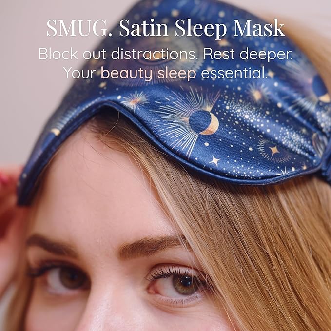 SMUG Satin Sleep Mask (3 Pack) Deep Dream Sleep Aid Eye Mask for Women & Men for Sleeping, Travel, Night Shift - Soft on Skin & Reduce Dark Circles - Eye Cover to Block Out Light - Blue Celestial