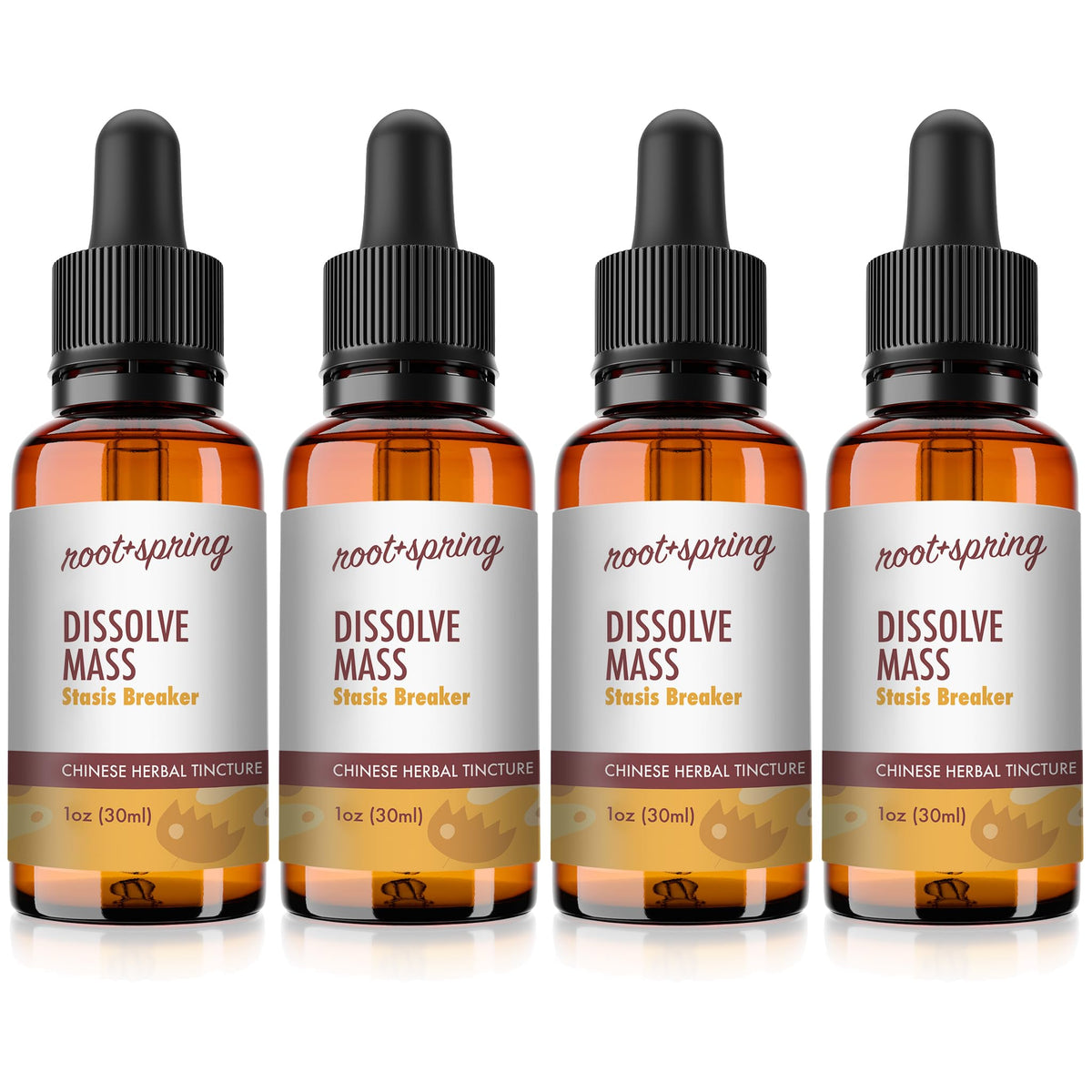 root + spring Dissolve Mass - Stasis Breaker - Herbal Tincture (Liquid Extract) Concentrate Formula with Dropper, Natural TCM Herb Blend Supplement 1 oz (Pack of 4)