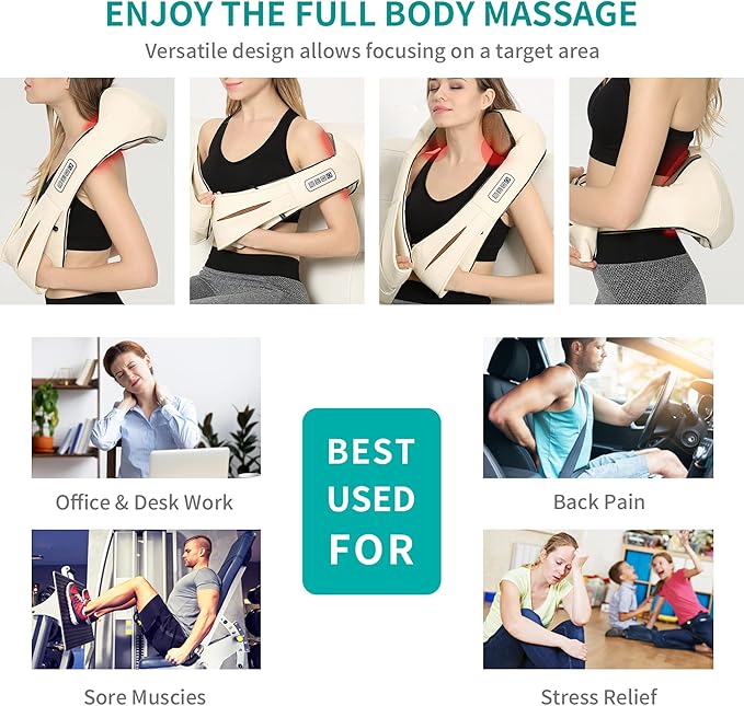 Nekteck Shiatsu Neck and Back Massager with Soothing Heat, Electric Deep Tissue 3D Kneading Massage Pillow for Shoulder, Leg, Full Body Muscle Pain Relief, Car, Office and Home Use