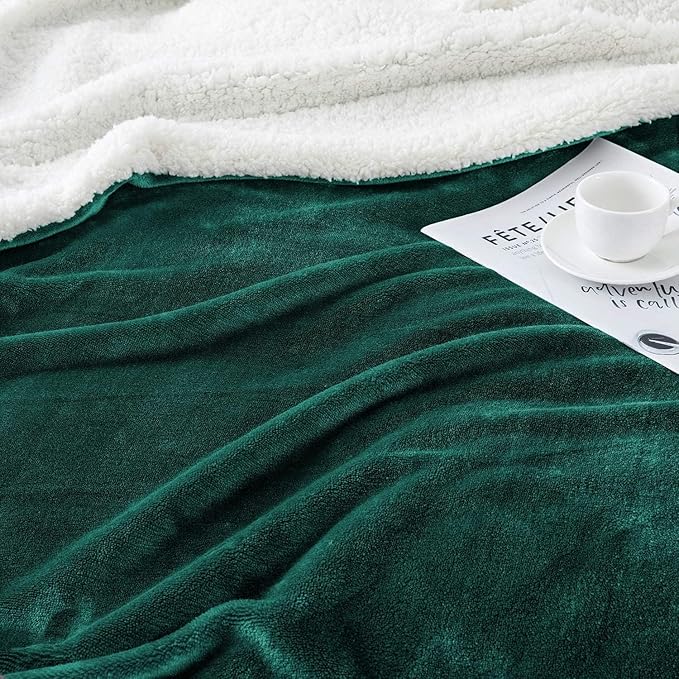 IR Imperial Rooms Sherpa Fleece Throw Blanket for Couch - Soft and Fuzzy Emerald Green Blanket for Winter - Reversible Thick and Warm Fluffy Throw Blankets for Bed, Camping and Travel, 50x60 Inches