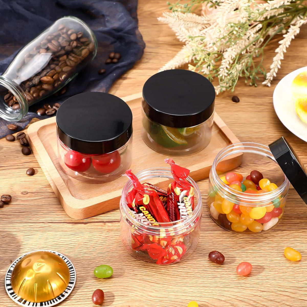 SATINIOR 36 Pieces 6 oz Plastic Jars with Lids Wide Mouth Airtight Reusable Container Acrylic Cosmetic Small Jars for Lotions Ointments Travel Toiletries Creams Make up Storage(Black)