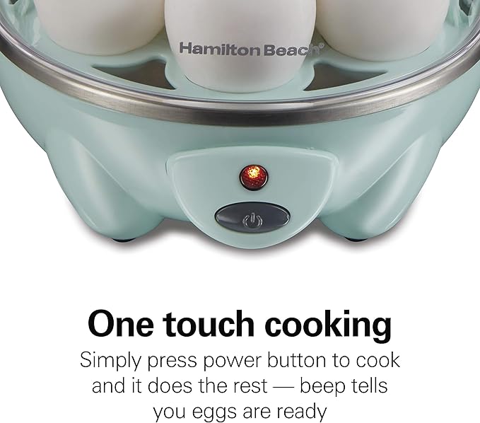 Hamilton Beach Egg Cooker 3-in-1 for Hard Boiled & Poached Eggs, Omelets & Vegetable Steamer, Holds 7, Mint (25504)