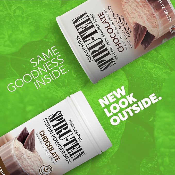 Natures Plus SPIRU-TEIN, Chocolate - 2.1 lb, Pack of 2 - Plant-Based Protein Shake - Non-GMO, Vegetarian, Gluten Free - 68 Total Servings