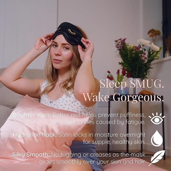 SMUG Satin Sleep Mask (3 Pack) Deep Dream Sleep Aid Eye Mask for Women & Men for Sleeping, Travel, Night Shift - Soft to Nourish Skin, & Reduce Dark Circles - Eye Cover to Block Out Light - Black