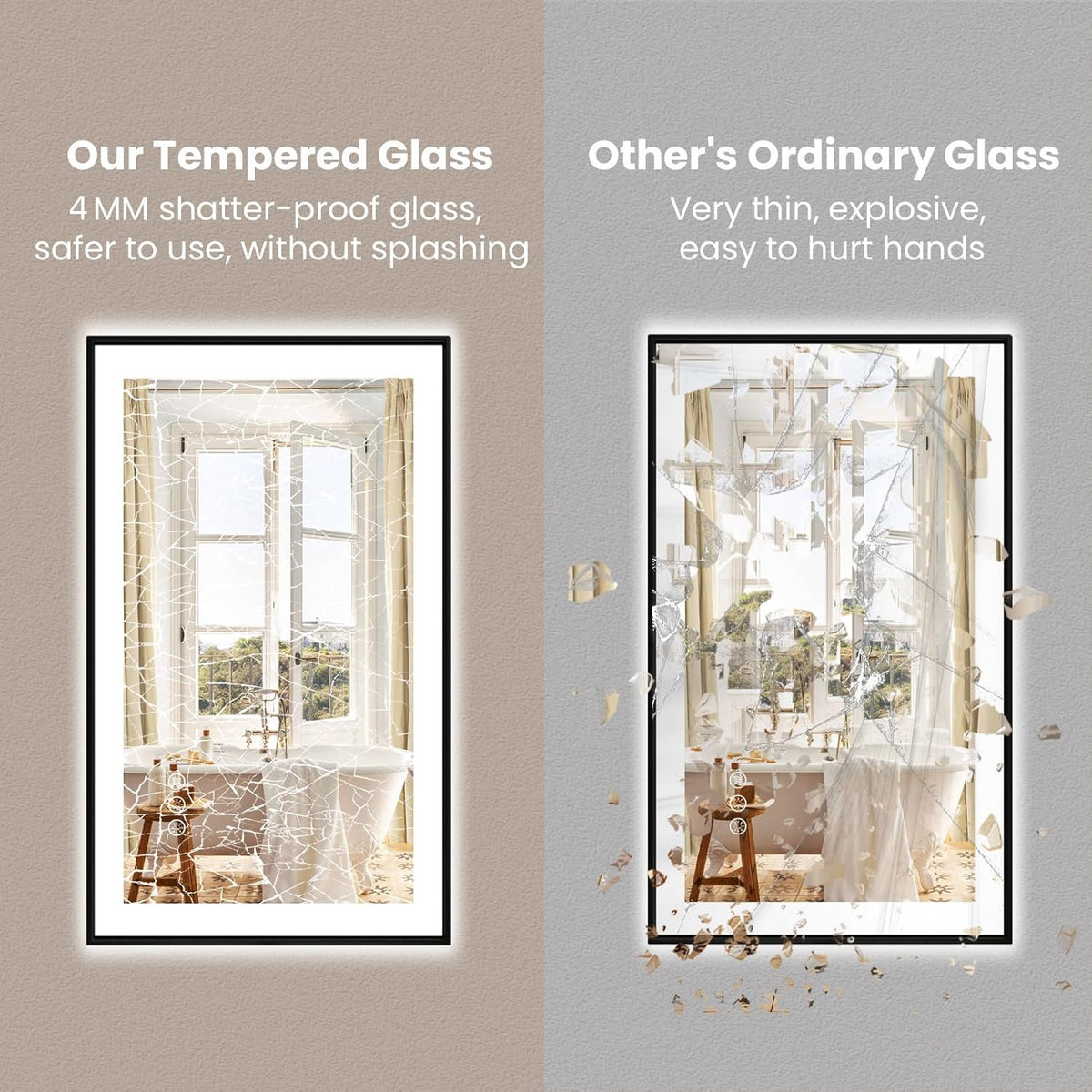 Amorho 28"x 36" LED Bathroom Mirror with Black Frame, Front Light and Backlit(Controlled Separately), Stepless Dimmable, Anti-Fog, Shatter-Proof, 3 Colors, Memory
