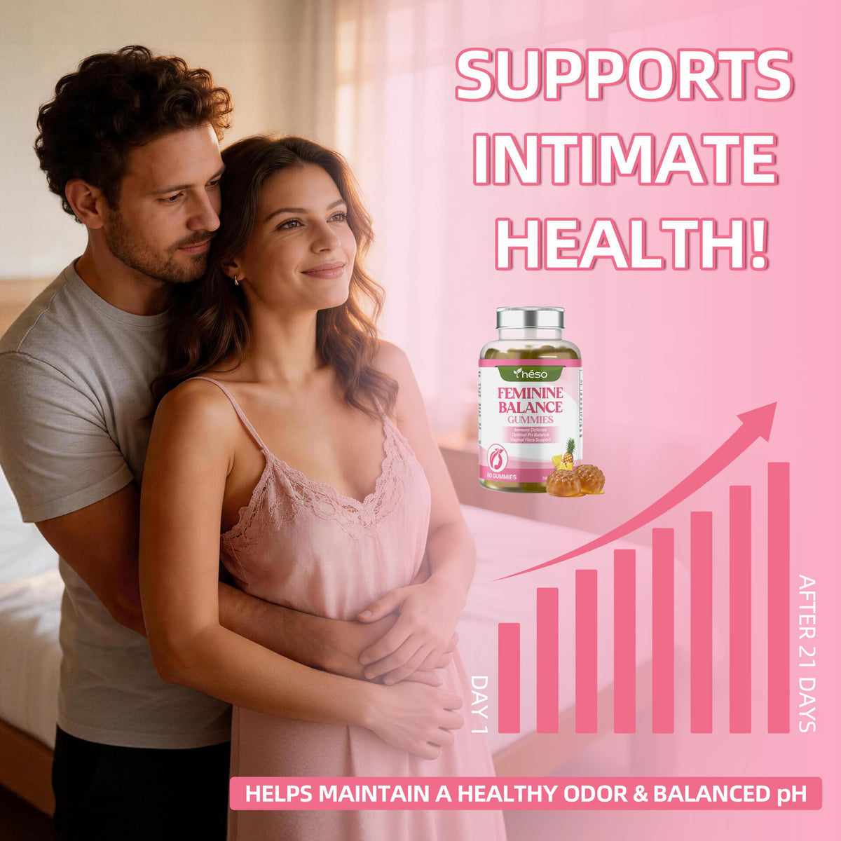 Yheso Feminine Balance Gummies for Women’s, Premium Feminine Balance Gummies – Sugar Free Immune & Vaginal Health Support – pH Balance, Pineapple Flavor, 120 Gummies (60 Servings)