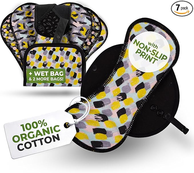 Non-Slip Organic Reusable Panty Liners for Women & Teens (Small, 7-Pack); High-Temp Washable Cotton Cloth Liners; Stay Fresh & Dry, for Daily Vaginal Discharge Only; 100% Breathable (no PUL/TPU)