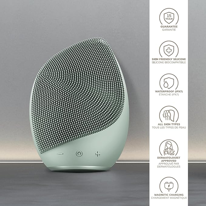 SmartAppGuided™ Sonic Facial Brush 5 in 1 | Vibrating Electric Facial Cleansing Brush | Soft Silicone Brush | Professional Facial Cleanser | Skin Cleanser & Exfoliator | Face Massager