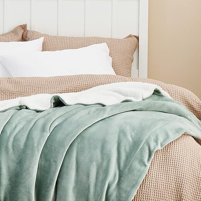 Bedsure Sherpa Fleece Throw Blanket for Couch - Thick and Warm, Soft Fuzzy Plush Throw Blanket for Winter, Sage Green, 50x60 Inches