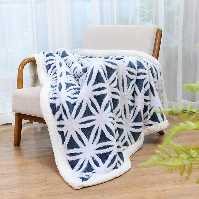 LOMAO Sherpa Fleece Blanket Fuzzy Soft Throw Blanket Dual Sided Blanket for Couch Sofa Bed (Navy, 51"x63")