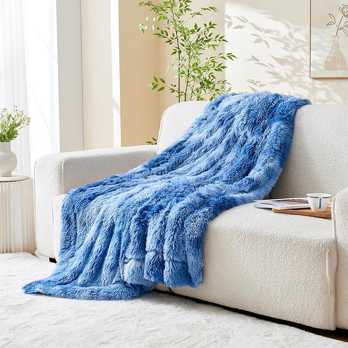 GONAAP Fuzzy Faux Fur Throw Blanket Indigo Super Soft Cozy Plush Fuzzy Shaggy Blanket for Couch Sofa Bed (Indigo, Throw(50"x60"))
