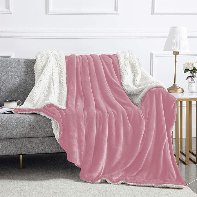 IR Imperial Rooms Sherpa Fleece Throw Blanket for Couch - Soft and Fuzzy Baby Pink Blanket for Winter - Reversible Thick and Warm Fluffy Throw Blankets for Bed, Sofa, Camping and Travel, 50x60 Inches