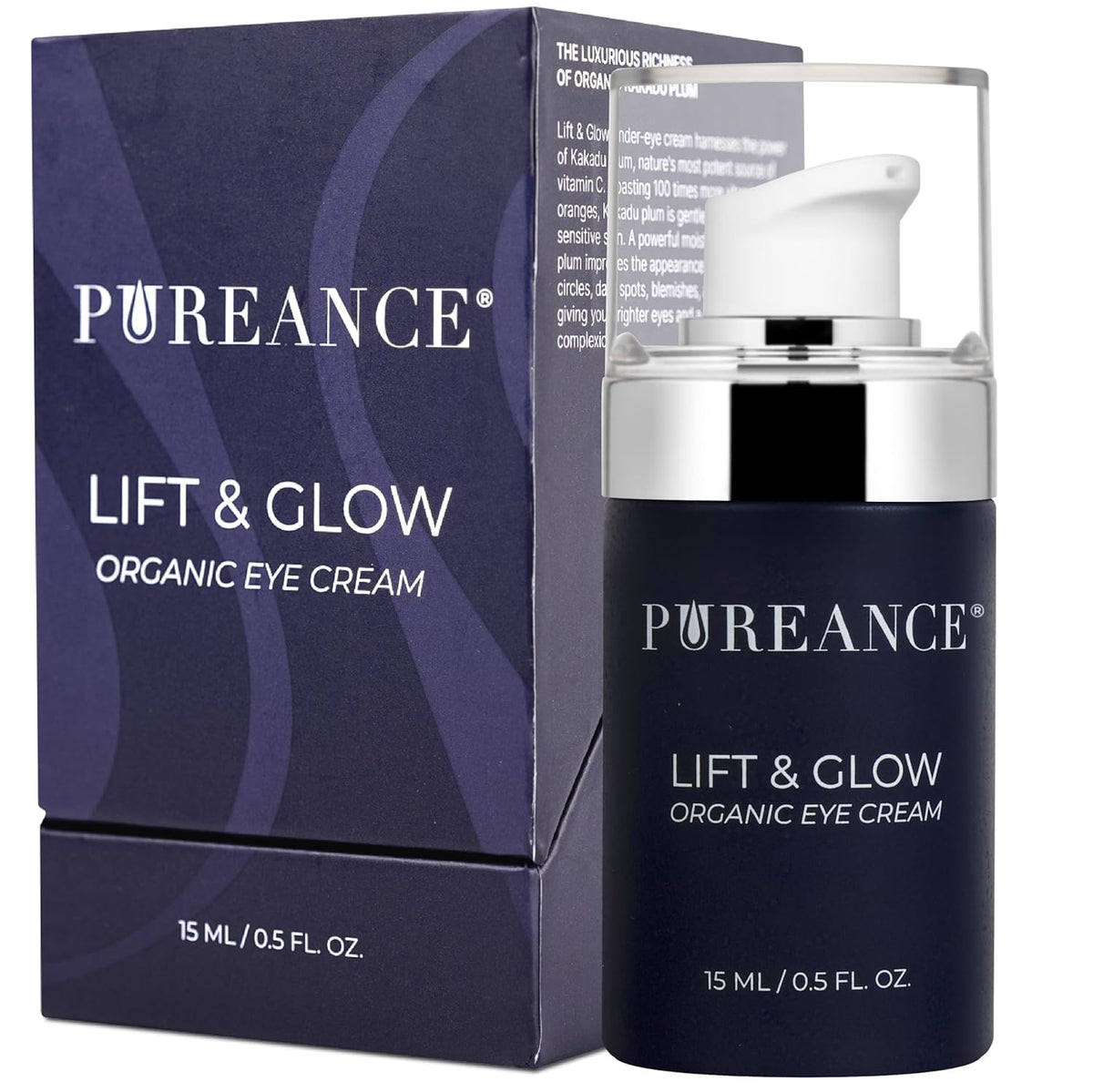 Lift & Glow Organic Eye Cream for Dark Circles and Puffiness - Anti Aging Eye Cream for Wrinkles - Reduces Dark Circles and Under Eye Bags - With Kakadu Plum, Coconut Oil, Spirulina & More - 0.5 Fl Oz