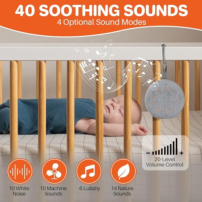 FUNYKICH White Noise Sound Machine, Portable Sound Machine for Sleep with 40 Soothing Sounds, Battery Indicator, Timer & Night Light, Sound Therapy White Noise Machine for Adults Baby Kids