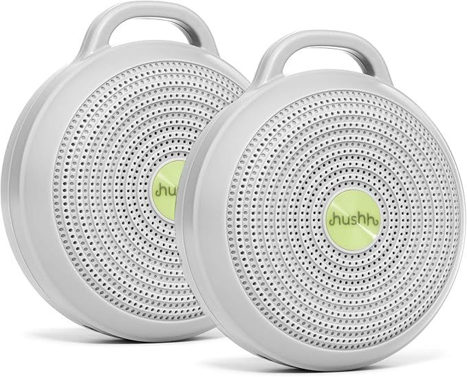 Yogasleep Hushh Portable White Noise Machine for Baby, 3 Soothing, Natural Sounds with Volume Control, Compact for On-The-Go Use & Travel, USB Rechargeable, Baby-Safe Clip & Child Lock, Grey, 2 Count