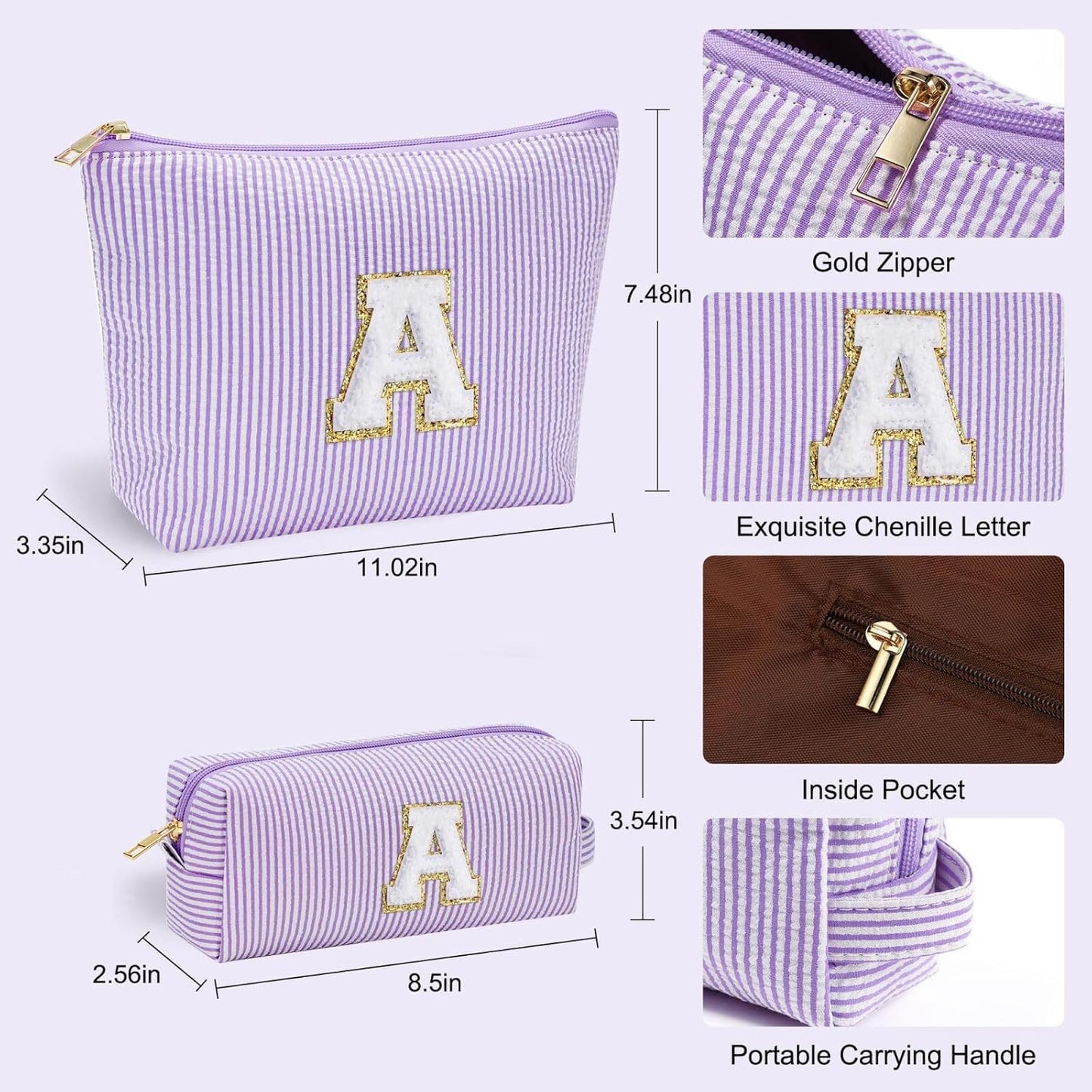 YOOLIFE Makeup Travel Bag Makeup Pouch - Initial Travel Makeup Bag Cosmetic Bag Birthday Gift Wedding Gifts Cute Bridesmaid Gifts Friend Birthday Gifts for Women Her Gifts for Teenage Girls W