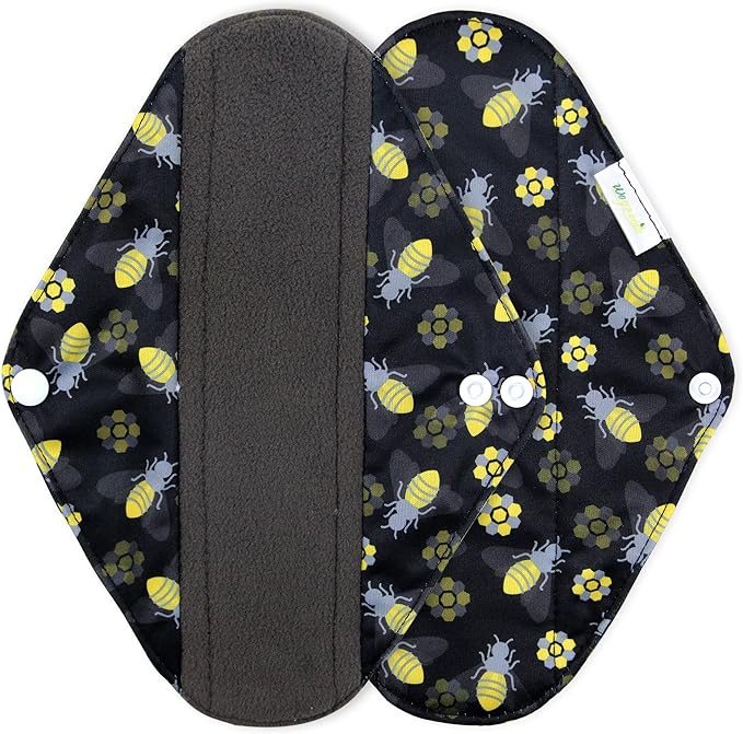 wegreeco Reusable Menstrual Pads for Women - Reusable Sanitary Pads | Reusable Panty Liners | Soft Cloth Menstrual Pads - 5 Pack, 1 Cloth Wet Bag (L, Bee & Bloom)