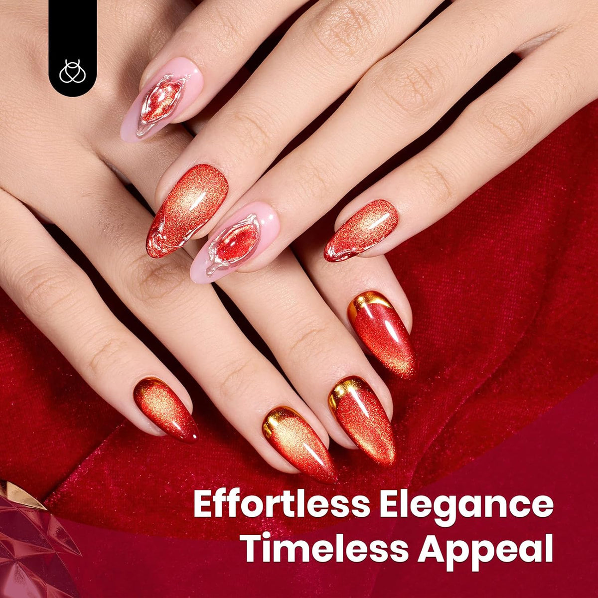 Beetles Red Cat Eye Gel Nail Polish - 15ML Cherry Red Glass Magnetic Cat Eye Glitter Gel Polish with Gold Powder Soak Off UV Twilight Toast Collection Nail Art Design Manicure Gifts for Women