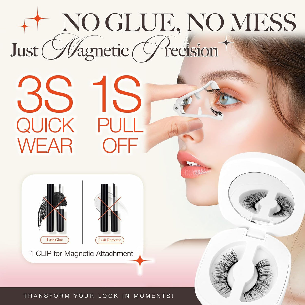 LASHVIEW Upgrade Magnetic Eyelashes with Applicator,Reusable Soft Natural Look, No Glue Needed Magnetic Eyelashes Lashes Kit,Easy to Wear and Remove A14