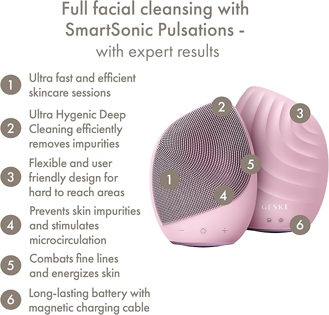 SmartAppGuided™ Sonic Facial Brush 5 in 1 | Vibrating Electric Facial Cleansing Brush | Soft Silicone Brush | Professional Facial Cleanser | Skin Cleanser & Exfoliator | Face Massager