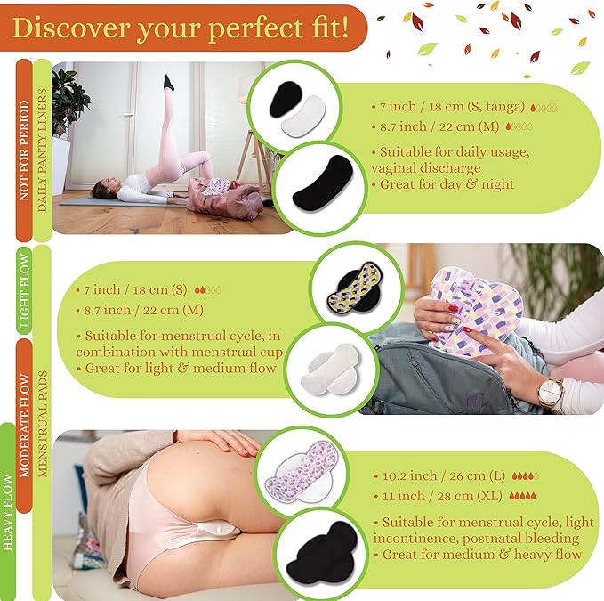 Non-Slip Organic Reusable Panty Liners for Women & Teens (Small, 7-Pack); High-Temp Washable Cotton Cloth Liners; Stay Fresh & Dry, for Daily Vaginal Discharge Only; 100% Breathable (no PUL/TPU)