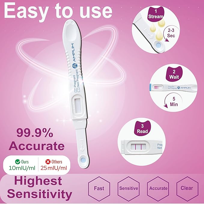 Amplim Fertility HCG Midstream Pregnancy Test Sticks | 99.9% Accurate, Ultra Sensitive 10 MIU/ml, 6 Days Early Detection Results at Home | Rapid 2-Second Test | Bulk Pack of 15 Reliable Strip Sticks