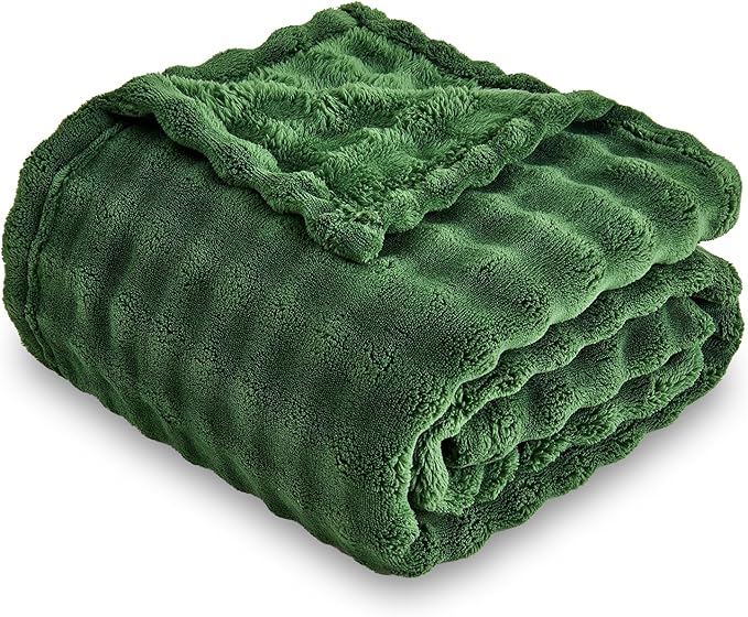 SOCHOW Olive Green Bubble Fleece Blanket for Couch, Super Soft Cozy Cute Throw Blanket for Women, Decorative Fuzzy Flannel Blanket, 50 x 60 Inches