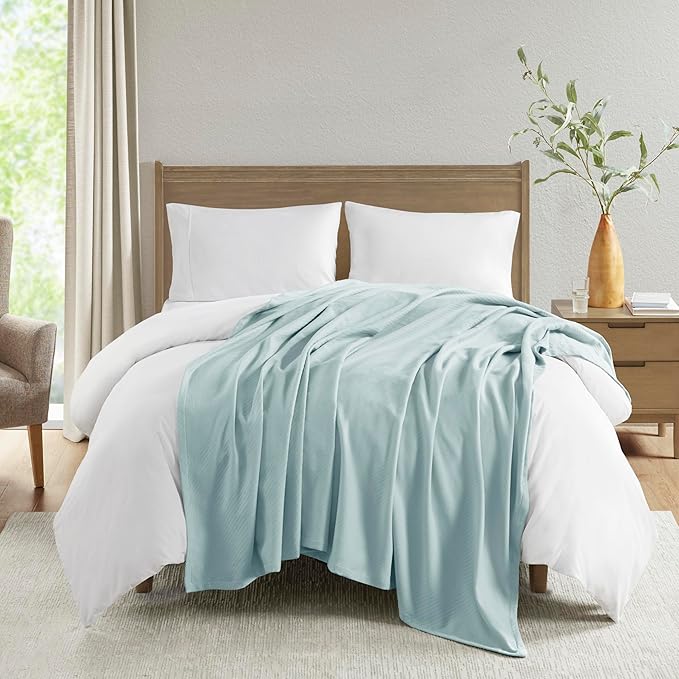 Madison Park Liquid Cotton Luxury Blanket Premium Soft Cozy 100% Ring Spun Cotton For Bed , Couch or Sofa, King, Light Blue
