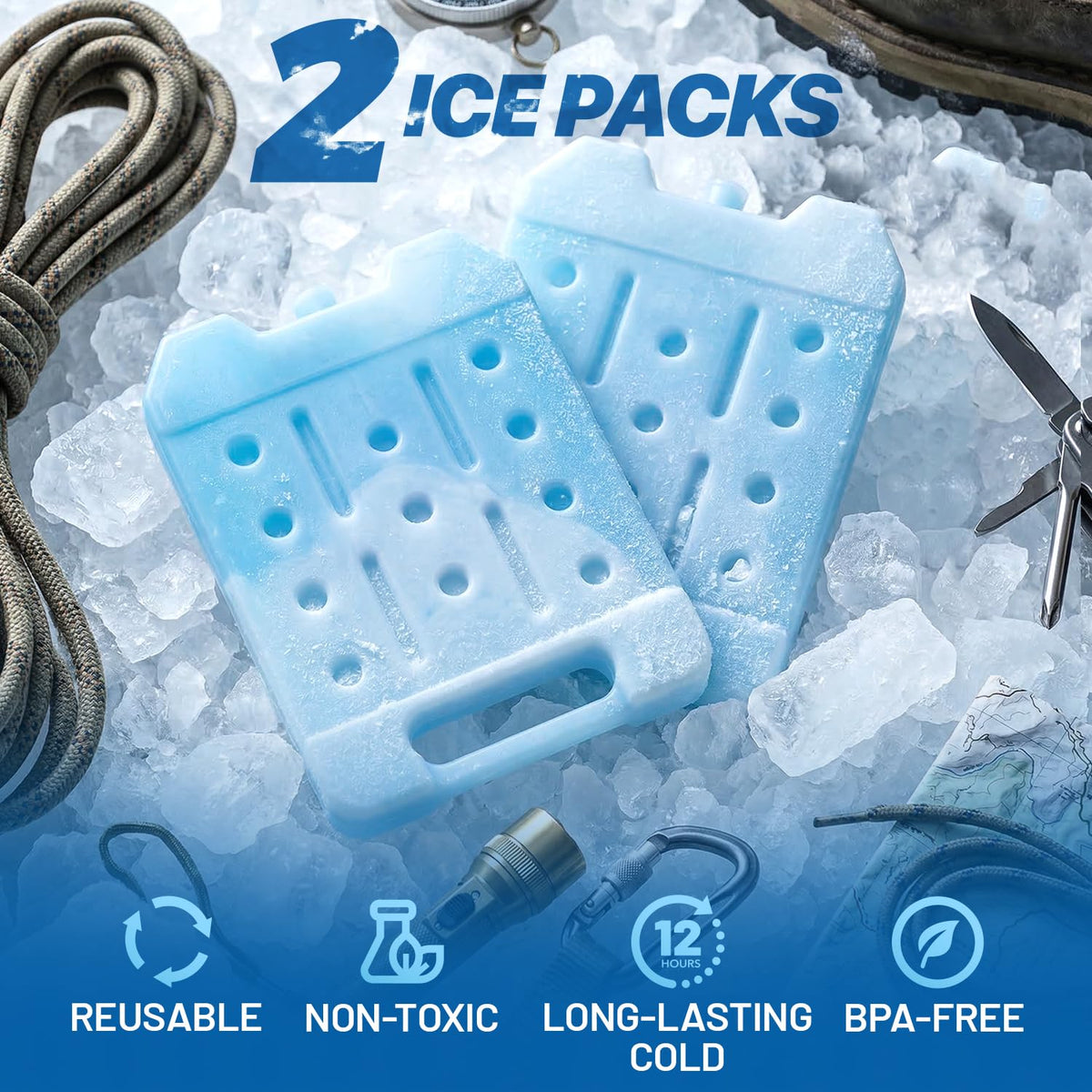 RIDGECOOL 2 Pack Reusable Large Ice Packs for Coolers, Heavy Duty Leak-Resistant Cooling Packs for Camping, Beach Trips, Travel, Fishing, and Outdoor Use, 6.7"x 8"BPA-Free Non-Toxic Freezer Packs