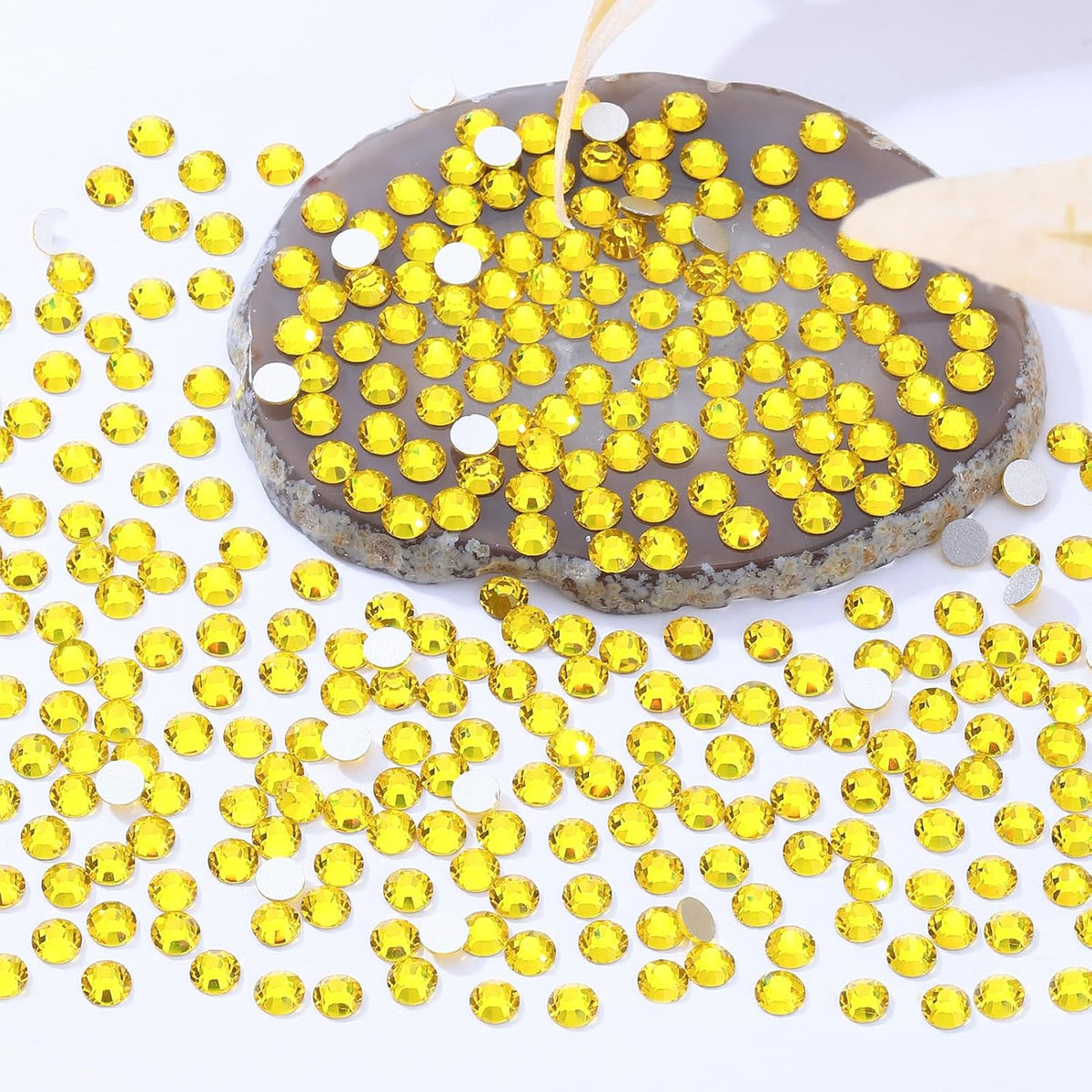 Yellow Flatback Rhinestones, Glass Rhinestones for Nail Art and Craft, Glue Fix, Loose Crystal Gemstones(Yellow, SS16, 2880pcs, 3.8-4.0mm)