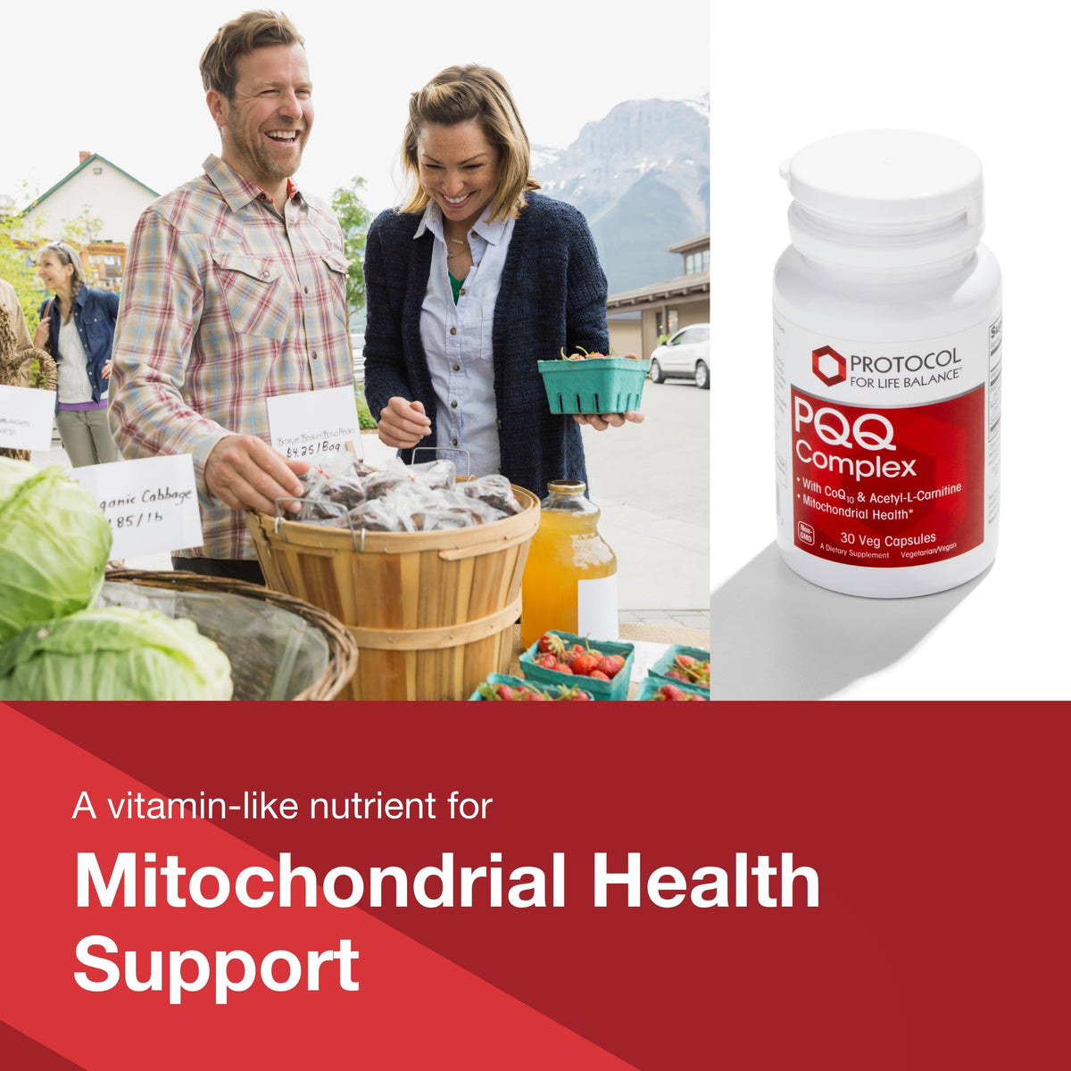 PROTOCOL FOR LIFE BALANCE PQQ Complex - Mitochondrial Health - with CoQ10 & L Carnitine - B Vitamin - Supplement for Energy - 30 Veg Caps