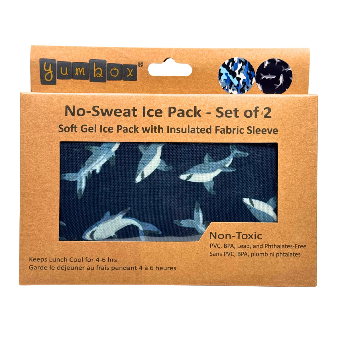 Yumbox Reusable Soft Gel Ice Packs for Lunch Boxes – Sweatproof Kids Lunchbox Ice Packs (Set of 2, 6.5″ × 7.5″)(Camo & Shark)