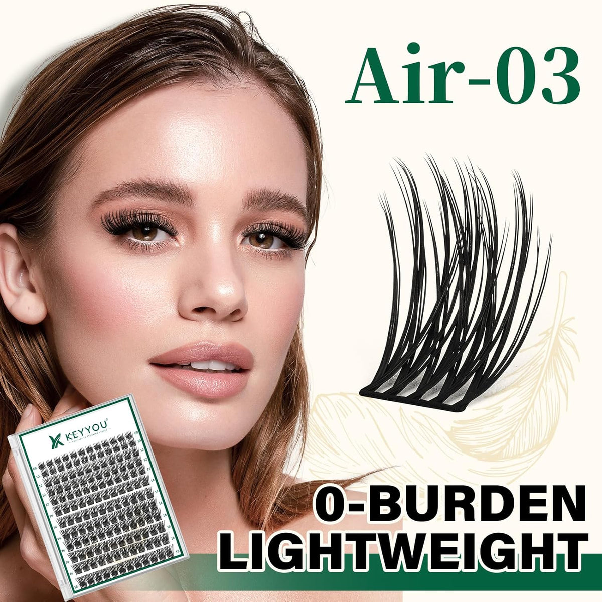 Lash Clusters 144pcs Individual Lashes D Curl 12mm Eyelash Clusters KEYYOU Air Touch Cluster Lashes Super Lightweight Soft Wispy Comfortable Easy DIY at Home(Air03-D-12mm)